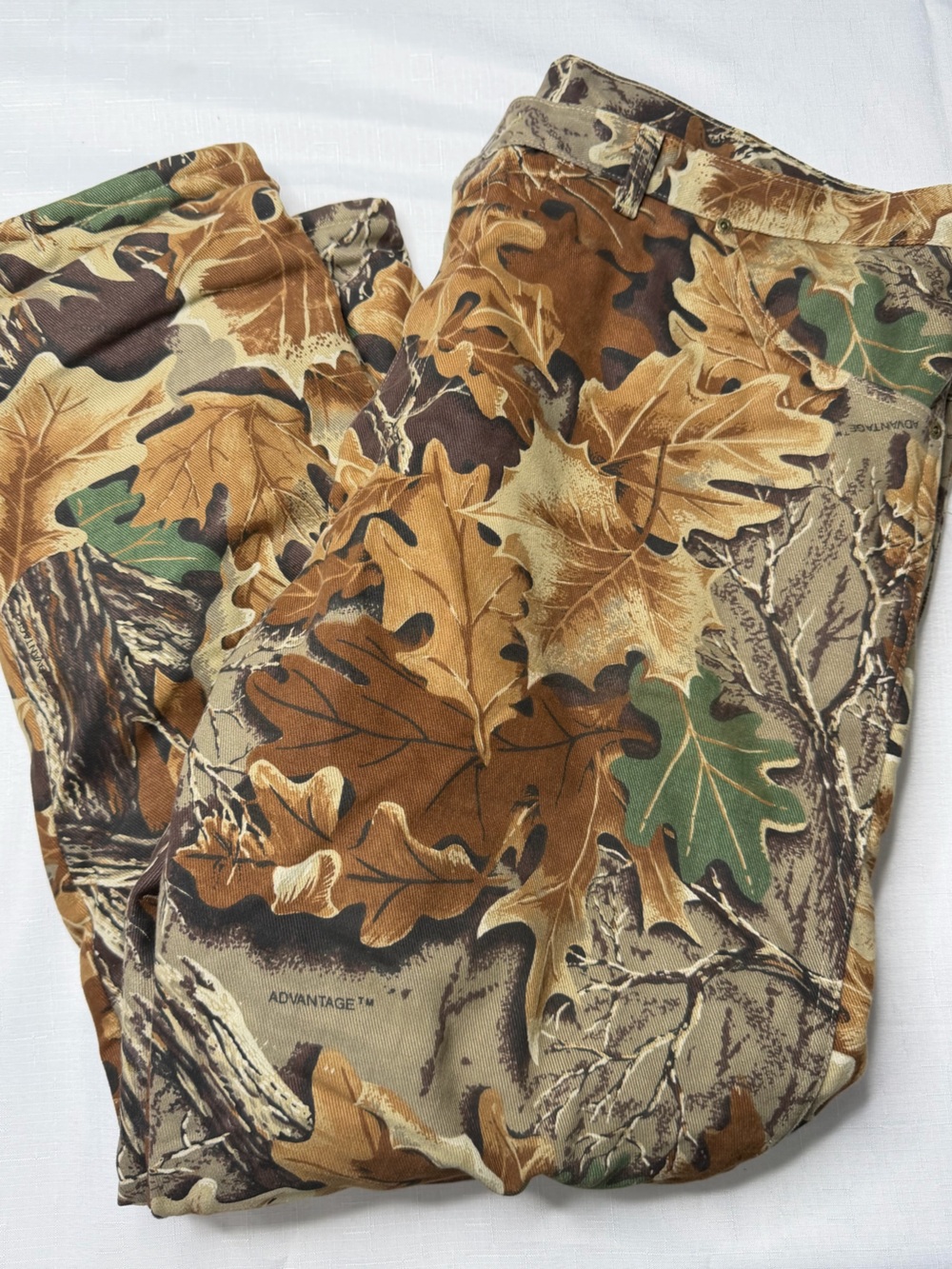 Men's vintage Wrangler rugged wear Camouflage Oak Leaf Print 44x32 - Brown/Green